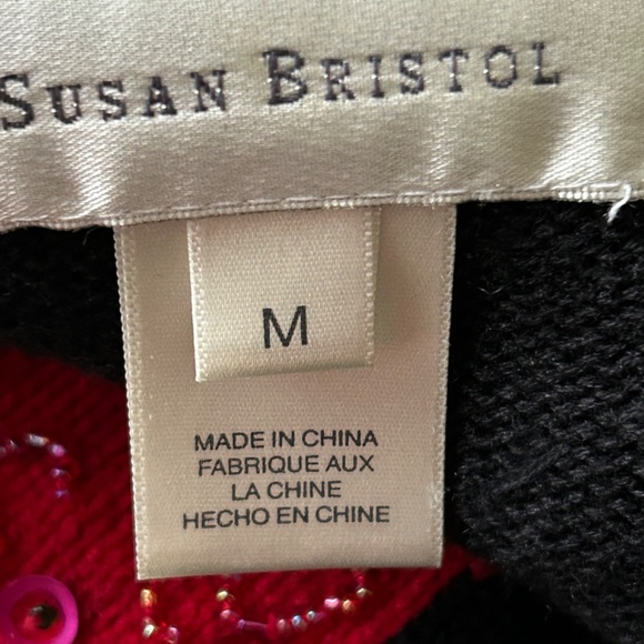 Susan Bristol Holiday Zip Sweater Vest Cotton Blend Santa Embellishment M - Picture 6 of 7